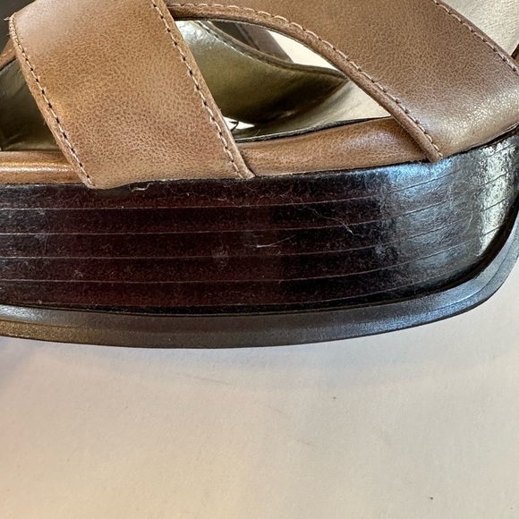 GUESS Brown Leather Strappy Platform Stiletto 5” Heels Sz 10M - Picture 9 of 10